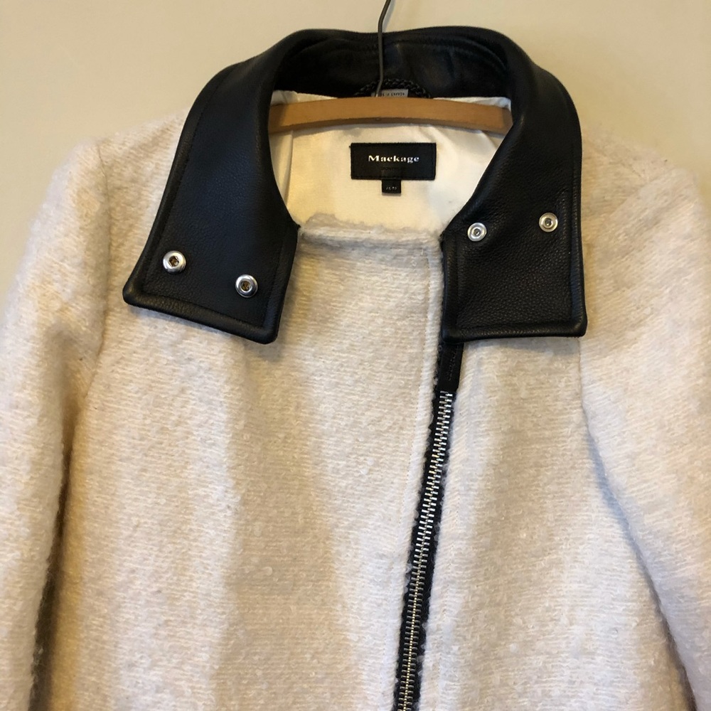 Mackage Coat Wool Leather Zippers Jacket White  Mohair XS - Picture 4 of 9